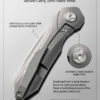 Close-up detail of CNC milled 3D titanium pocket clip and custom flower-shaped main pivot on folding EDC knife, featuring deep chamfered edges for secure carry and zero fabric wear.